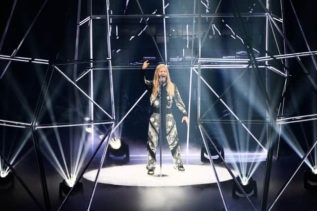 Singer Sam Ryder performs on behalf of The United Kingdom during the final of the Eurovision Song contest 2022 on May 14, 2022 at the Pala Alpitour venue in Turin. (Photo by Marco BERTORELLO / AFP) (Photo by MARCO BERTORELLO/AFP via Getty Images)