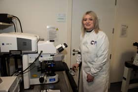 PICTURES COURTESY OF CANCER RESEARCH UK (first use only)

Amy looking at images generated from microscopes in the BAIR.

Amy Callaghan, SNP MP for East Dunbartonshire, is visiting the Cancer Research UK Beatson Institute to see how Glasgow scientists are playing their part in to beat cancer. Amy was diagnosed with skin cancer in 2011 and has been cancer-free since 2014, so her visit is a poignant moment as she gets to see up close the kind of scientific research that saves lives like hers from cancer. 