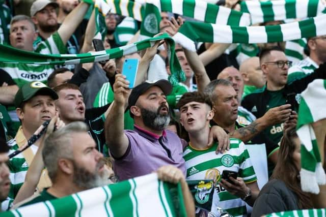 Celtic fans during the cinch Premiership match between Celtic and Aberdeen at Celtic Park, on July 31, 2022, in Glasgow, Scotland.  (Photo by Craig Williamson / SNS Group)