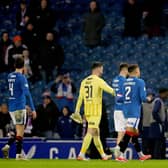 Rangers players walk off dejected following the Scottish Gas Men's Scottish Cup fifth round match at Ibrox Stadium, Glasgow