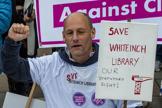 Colin McGeoch, from Whiteinch in Glasgow, told Scotland on Sunday that his recovery from rare solitary plasmacytoma and Poems syndrome was “helped massively” by Macmillan volunteers who he met at his local library.
SAVE OUR LIBRARIES PROTEST AT THE SCOTTISH PARLIAMENT