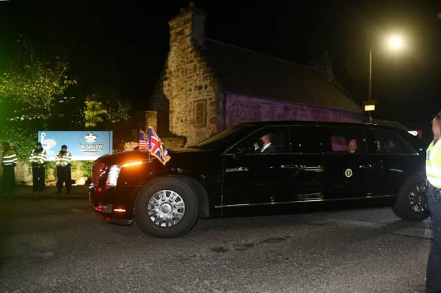 President Joe Biden arrives at the Dalmahoy Hotel & Country Club in Kirknewton where he will stay while attending COP26 in Glasgow.