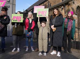 Teachers from the Educational Institute of Scotland (EIS) union take part in a rally outside the Tramway in Glasgow on day two of the strike action in a dispute over pay.  Andrew Milligan/PA Wire