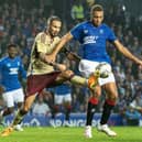 Cyriel Dessers was unhappy with the penalty award for Servette against Rangers.