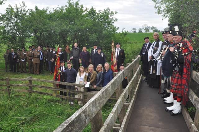 All those who gathered at the Prescott Bridge to remember S’Sgt Jame Prescott
