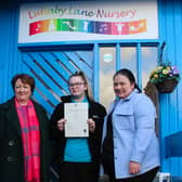 Rona Mackay MSP meets apprentice Chloe Winning and nursery manager Donna Adams