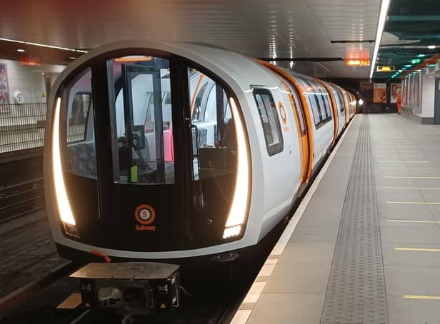 One of the new trains on the Glasgow Subway for the first time at Govan station on 4 December. Picture: SPT