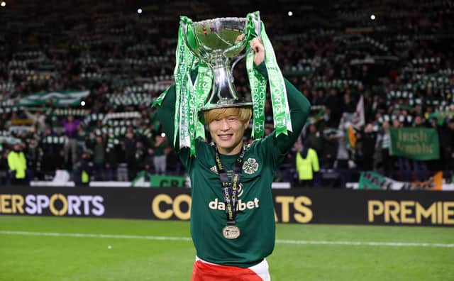 Kyogo Furuhashi has won his first piece of silverware with Celtic.