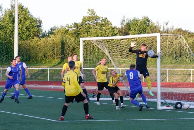 Carluke Rovers attack the Bellshill Athletic goal on Thursday night (Pic by Kevin Ramage)