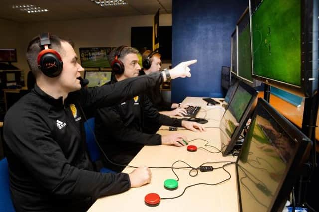 Referees trialled VAR software at a special Hampden training session in March. (Photo by Alan Harvey / SNS Group)