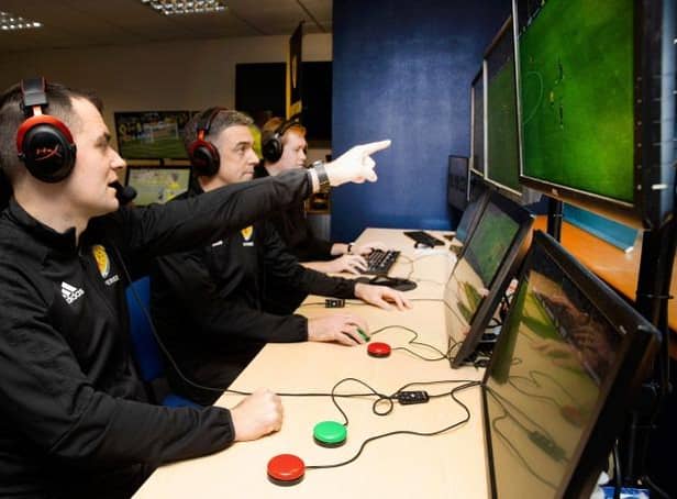 <p>Referees trialled VAR software at a special Hampden training session in March. (Photo by Alan Harvey / SNS Group)</p>