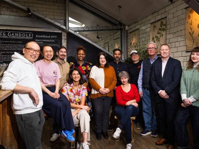 Pictured (from left to right) – Leong Chew, Sushi Riot; Anna Chew, Sushi Riot; Peter McKenna, The Gannet; Chiara Pieraccini-Partington, La Gelatessa; Fernanda Kimani, The Calabash Bar and Restaurant; Susan Aitken, Glasgow City Council Leader; Ajay Kumar, Swadish by Ajay Kumar; Severine Sloboda, Made from Grapes; Eddie Kim, Gomo Kimchi; Seumas MacInnes, Café Gandolfi; Stuart Patrick, Chief Executive, Glasgow Chamber of Commerce; and Dr Lindsay Middleton, University of Glasgow.