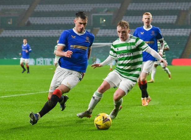 <p>Rangers midfielder Cole McKinnon and Celtic winger Owen Moffat, pictured in Lowland League action, both made their first team debuts during the 2021-22 season. (Photo by Craig Foy / SNS Group)</p>