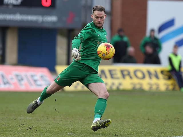 Trevor Carson of Hartlepool United in action during the Sky Bet League Two match between Hartlepool United and Northampton Town at Victoria Park on February 27, 2016 in Hartlepool, England.  (Photo by Pete Norton/Getty Images)