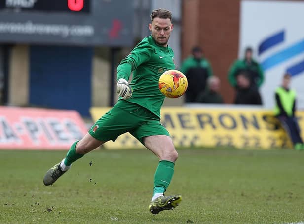 <p>Trevor Carson of Hartlepool United in action during the Sky Bet League Two match between Hartlepool United and Northampton Town at Victoria Park on February 27, 2016 in Hartlepool, England.  (Photo by Pete Norton/Getty Images)</p>
