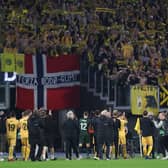 FK Bodo/Glimt players and staff applauds fans after their sides draw in the UEFA Europa Conference League group C match between AS Roma and FK Bodo/Glimt at Stadio Olimpico on November 04, 2021 in Rome, Italy. (Photo by Paolo Bruno/Getty Images)