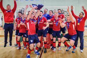 Western Wildcats celebrate their national indoor title triumph (pic: Duncan Gray)