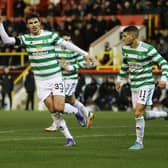 Matt O'Riley celebrates making it 2-0 to Celtic.