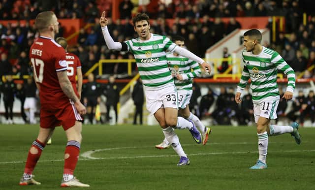 Matt O'Riley celebrates making it 2-0 to Celtic.