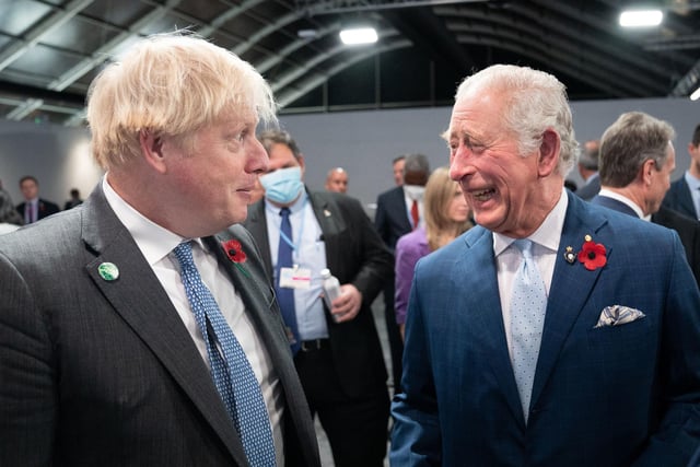 Prince Charles and then Prime Minister Boris Johnson host the Commonwealth Leaders' Reception during COP26.