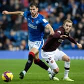 Rangers' Borna Barisic and Hearts' Nathaniel Atkinson during a cinch Premiership match at Ibrox earlier in the season.