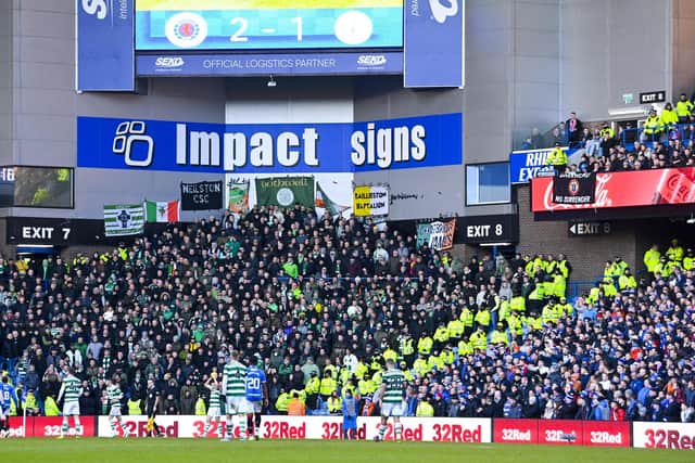 A general view of the Celtic fans during a cinch Premiership match between Rangers and Celtic at Ibrox Stadium, on January 02, 2023.