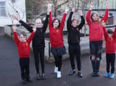 Chloe Robertson (third from left) celebrates her selection with her fellow Kirkfieldbank Primary court members. (Pic: John Prior)