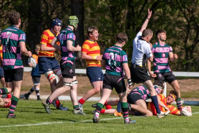 West prop Callum Godber rounds off the scoring against Ayr (picture by John Cameron)