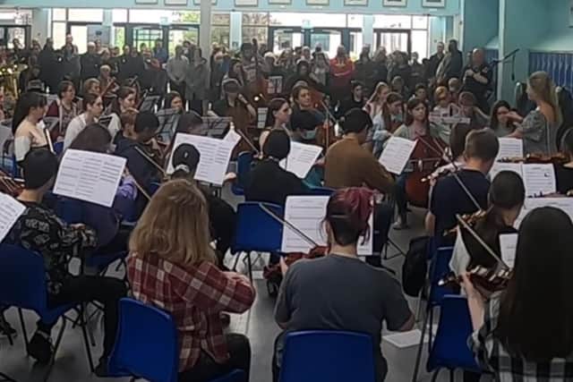 The young musicians performing Highland Cathedral