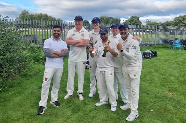 Milngavie Cricket Club's players celebrate their win at Vale of Leven