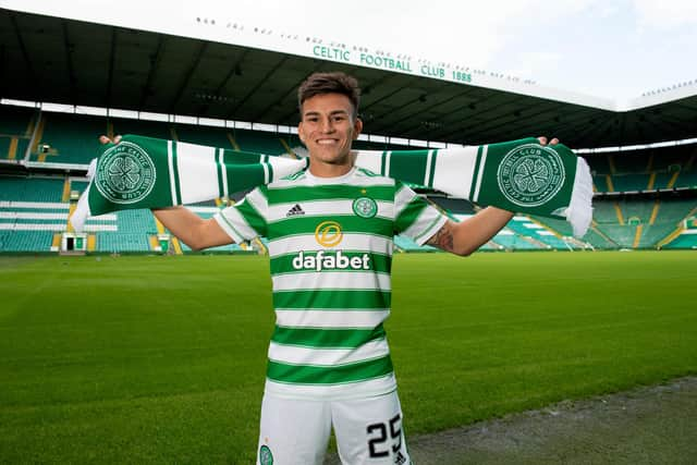 New signing Alexandro Bernabei is paraded at Celtic Park after completing his move from Lanus in Argentina. (Photo by Paul Devlin / SNS Group)