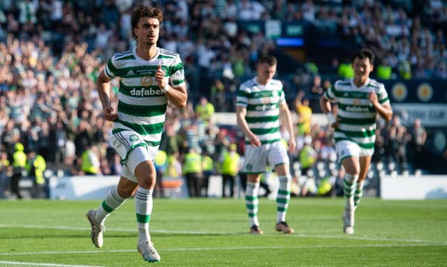 Celtic's Jota celebrates making it 3-1 during a Scottish Cup final against Inverness Caledonian Thistle.