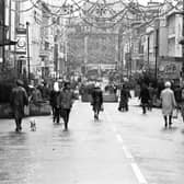 People doing Christmas shopping in a traffic-free Sauchiehall Street in December 1972.