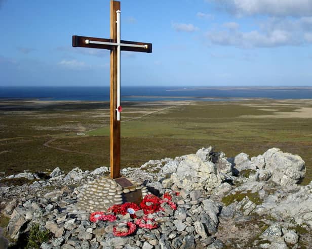 A tribute to the fallen at Pebble Island Memorial.