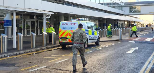 The scene at Glasgow Airport today. Picture, John Devlin