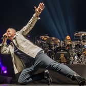 Jim Kerr, lead singer of Scottish rock band Simple Minds, and drummer Cherisse Osei at the First Direct Arena, Leeds, on the first night of the band’s European tour. The band will be playing in Glasgow at the end of March. 