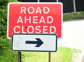 General view of a road ahead closed sign, London. 