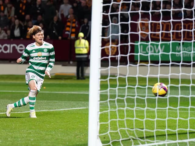 Celtic's Kyogo Furuhashi scored his team's fourth goal of the match against Motherwell.