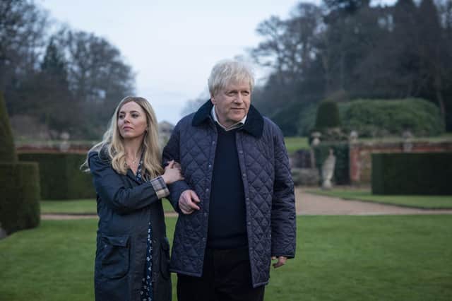 Ophelia Lovibond as Carrie and Kenneth Branagh as Prime Minister Boris Johnson in This England. Picture: PA Photo/©Sky UK Ltd/Phil Fisk.