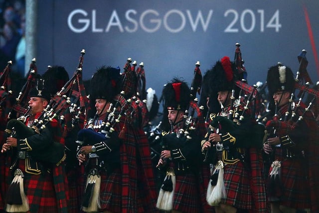 The Royal Edinburgh Military Tattoo perform during the Closing Ceremony for the Glasgow 2014 Commonwealth Games at Hampden Park on August 3, 2014 in Glasgow.