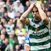 Celtic's Matt O'Riley was twice denied by St Johnstone goalkeeper Dimitar Mitov. (Photo by Alan Harvey / SNS Group)