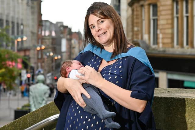 It was tough juggling her studies with pregnancy but Nicola has now graduated.