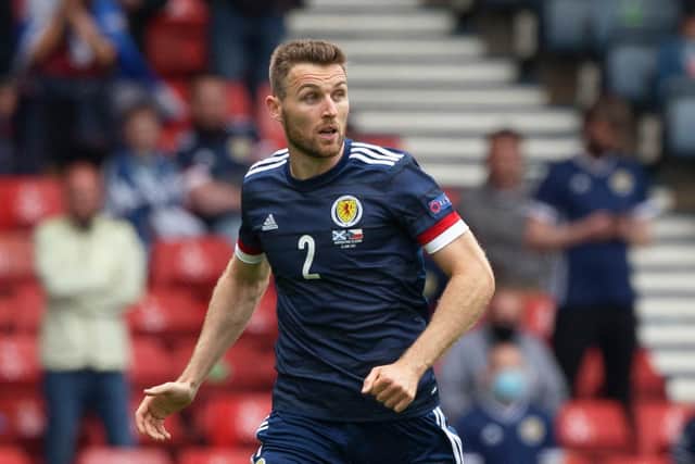 Stephen O'Donnell in action for Scotland against Czech Republic.