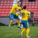 Celebrations for Cumbernauld Colts after a goal against Bo'ness United (pic: Erin Wilson)