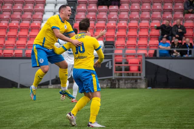 Celebrations for Cumbernauld Colts after a goal against Bo'ness United (pic: Erin Wilson)