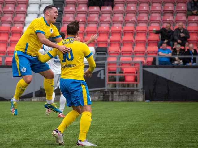 Celebrations for Cumbernauld Colts after a goal against Bo'ness United (pic: Erin Wilson)