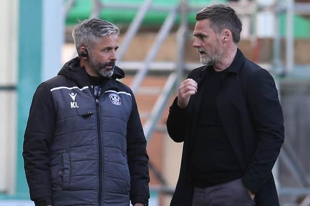 Keith Lasley (left) is being wished all the best in his new role by Graham Alexander (also pictured) (Pic by Ian McFadyen)