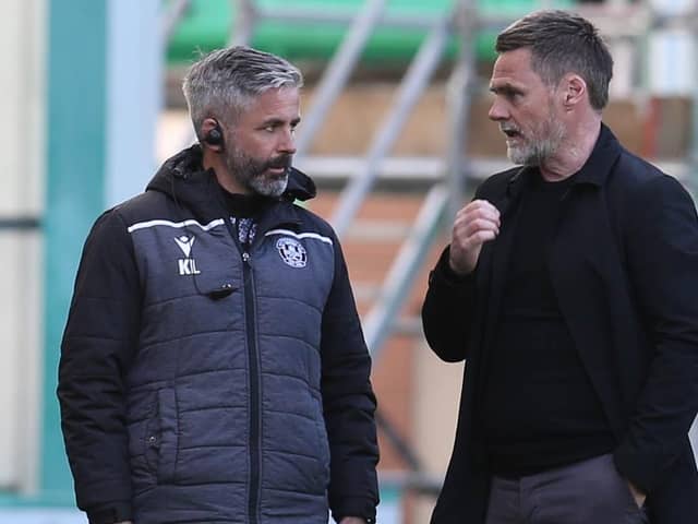 Keith Lasley (left) is being wished all the best in his new role by Graham Alexander (also pictured) (Pic by Ian McFadyen)