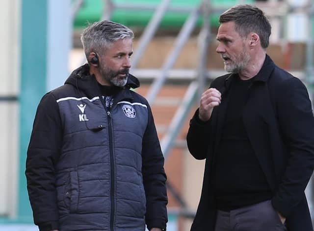 Keith Lasley (left) is being wished all the best in his new role by Graham Alexander (also pictured) (Pic by Ian McFadyen)