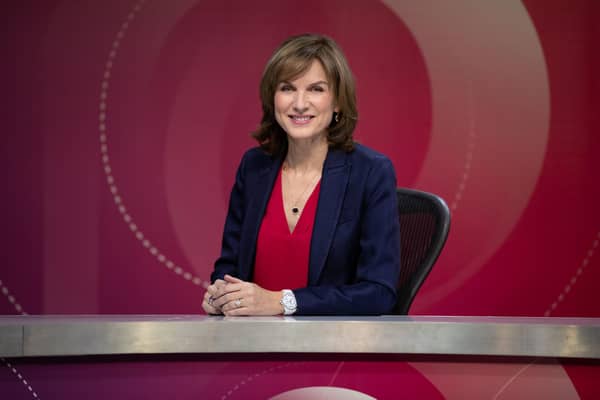  Fiona Bruce on the set of Question Time. Question Time is returning to TV screens - days after the pay of its host Fiona Bruce was revealed. The flagship BBC One political show will be back Thursday with a slightly larger virtual audience than in the last series.